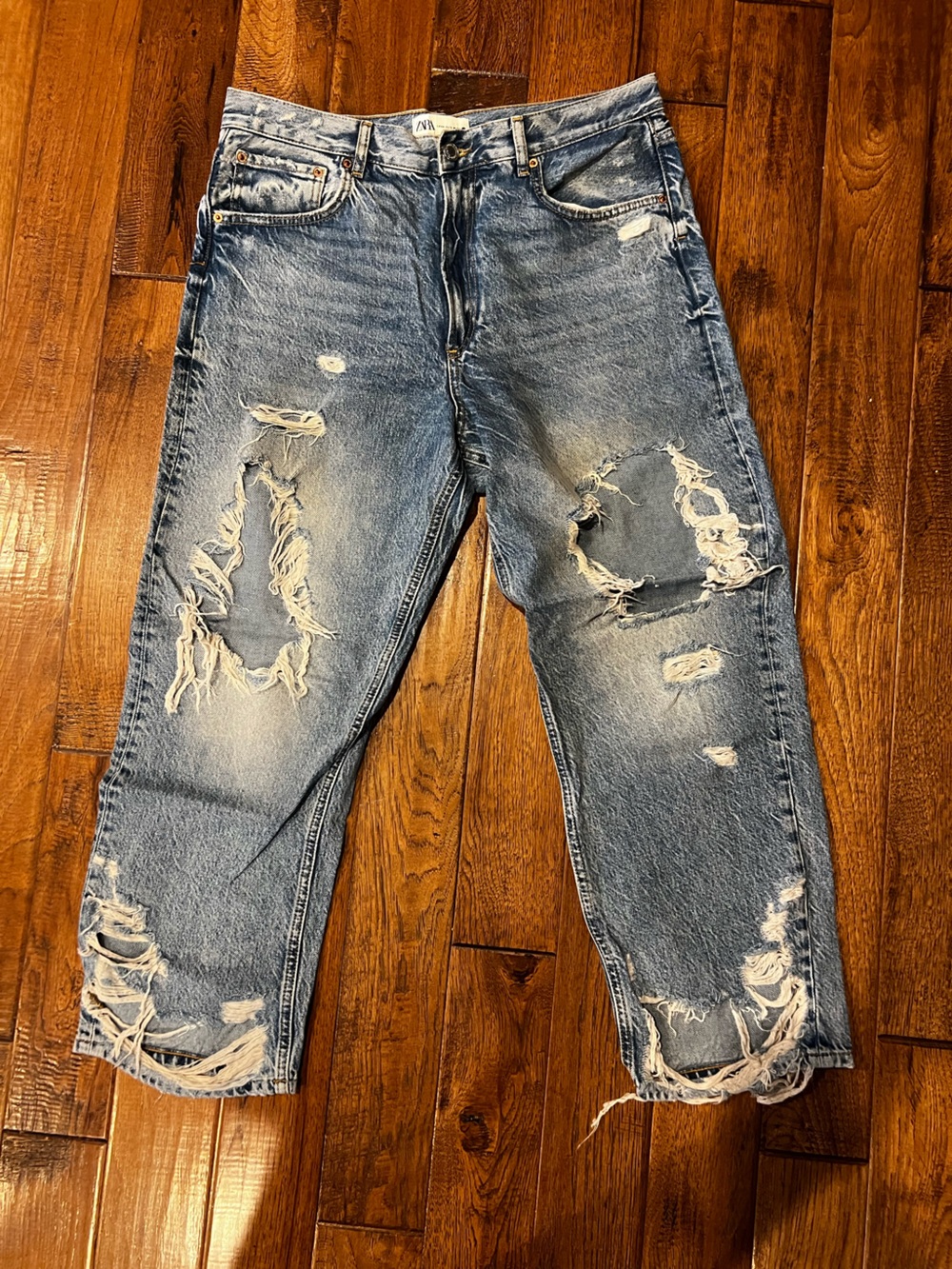 Zara Men's Distressed Light Blue Slim Straight Jeans